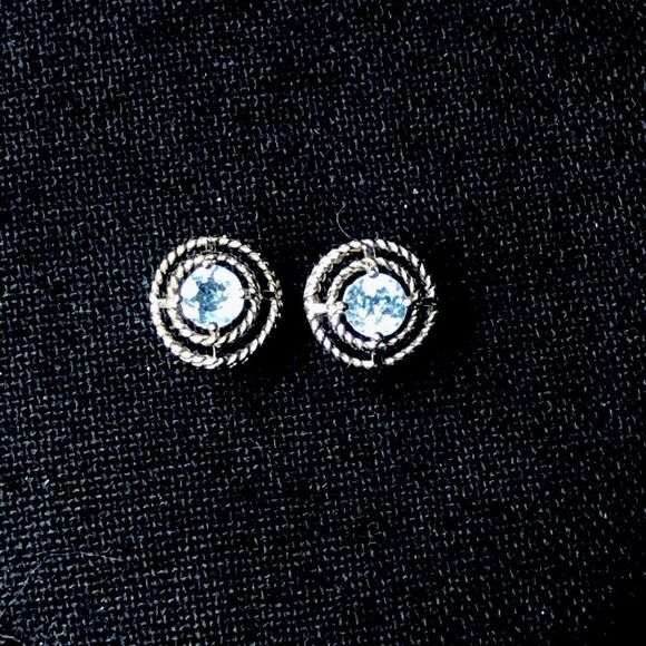 Blue Topaz Sterling Silver Halo Post Back Earrings - Picture 13 of 13